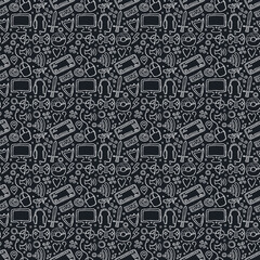 Seamless gaming pattern. Background with gamepad,monitor, keyboard, computer mouse, headphones