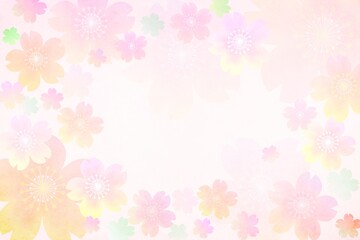 ピンクの桜の花の和風背景 ピンクの春フレーム