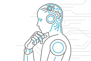 情報処理をするヒューマノイド型AIロボットのイメージイラスト