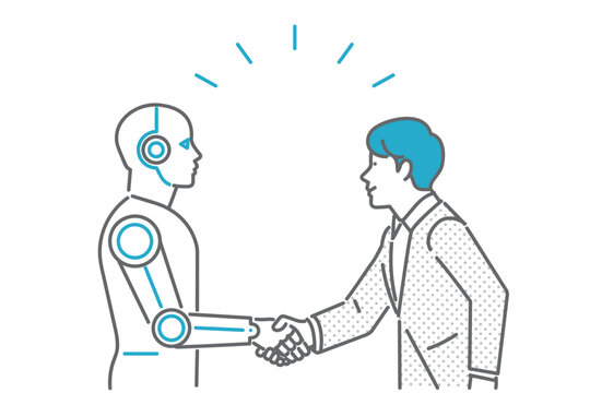 AIロボットと握手をする男性のイメージイラスト