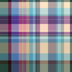 Vector seamless checkered violet-orange-green pattern with lines