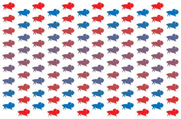 Colorful siamese fighting fish shape texture pattern on white background, seamless vector file.
