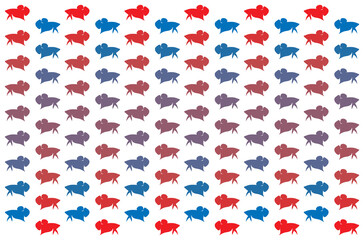Colorful siamese fighting fish shape texture pattern on white background, seamless vector file.