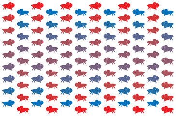 Colorful siamese fighting fish shape texture pattern on white background, seamless vector file.