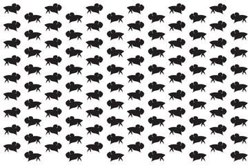 Black siamese fighting fish shape texture pattern on white background, seamless vector file.