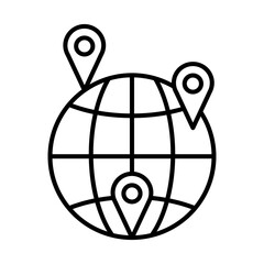 Business icon logo with a globe icon with a location point in the international world.