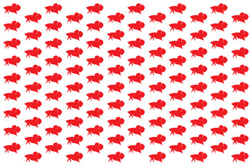 Red siamese fighting fish shape texture pattern on white background, seamless vector file.
