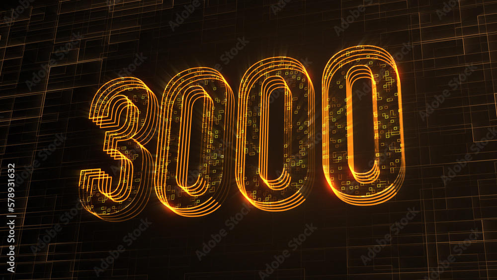 Poster futuristic golden 3d perspective view 3000 number text lines with square dots fractal digital techno