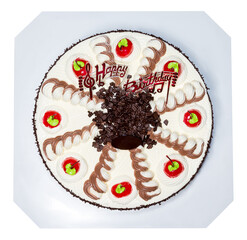 Cream cake with red cherry isolated