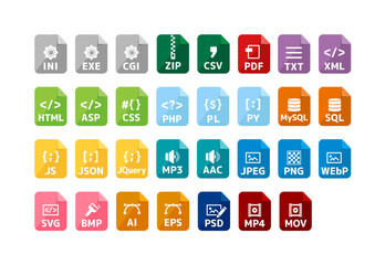 Various file formats vector icon illustration set