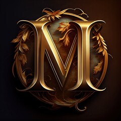 m letter in a golden monogram relief, generative AI - obrazy, fototapety, plakaty