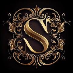 s letter in a golden monogram relief, generative AI - obrazy, fototapety, plakaty