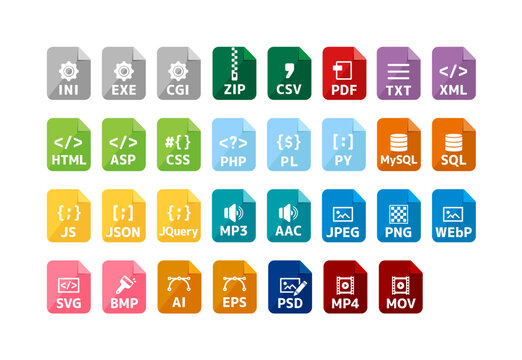 Various file formats vector icon illustration set