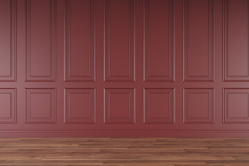 Mockup classic red wall interior. Floor parquet. Digital illustration. 3d rendering
