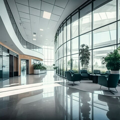 a beautiful office building lobby with sleek modern design and large windows --v 4 -, a beautiful office building lobby with sleek modern design and large windows shallow depth of field to emphasize t