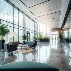 a beautiful office building lobby with sleek modern design and large windows --v 4 -, a beautiful office building lobby with sleek modern design and large windows shallow depth of field to emphasize t