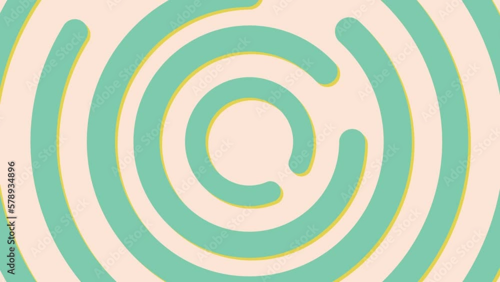 Poster abstract animated background with twirling green retro colored labyrinth and concentric geometric sh