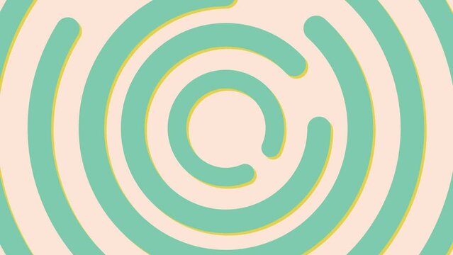 Abstract animated background with twirling green retro colored labyrinth and concentric geometric shapes