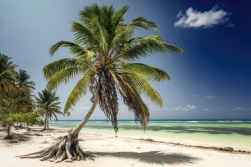Obraz na płótnie Canvas Dominican Republic palm tree on the beach. Generative AI