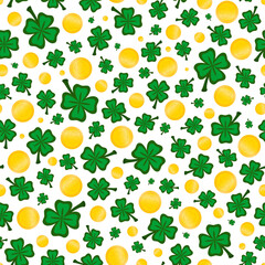 Vector seamless pattern for St. Patrick's Day. Coins and clover.