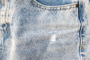 blue jean texture with a hole and threads showing.