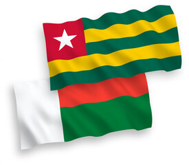 Flags of Togolese Republic and Madagascar on a white background