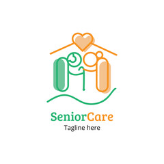 Colorful logo vector illustration for Senior's care. care for old age peoples icon with dummy text on white background.