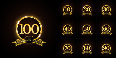 Anniversary number logotype label badge template. Premium anniversary celebration emblem signs design png for company, booklet, leaflet, magazine, brochure, web, invitation or greeting card