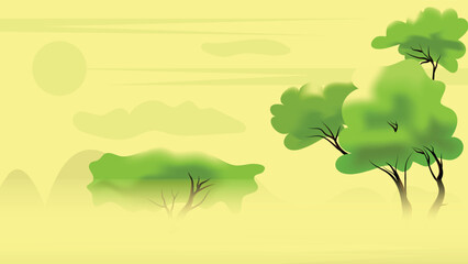 Fototapeta na wymiar Beautiful nature landscape vector illustration with green trees and bright sky.