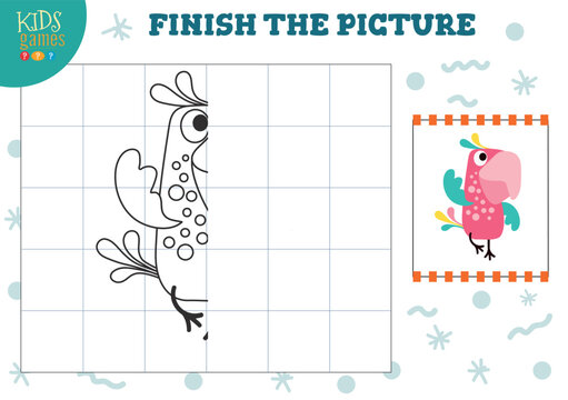 Copy picture vector illustration. Complete and coloring game for preschool and school kids