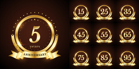 Anniversary number logotype label badge template. Premium anniversary celebration emblem signs design png for company, booklet, leaflet, magazine, brochure, web, invitation or greeting card