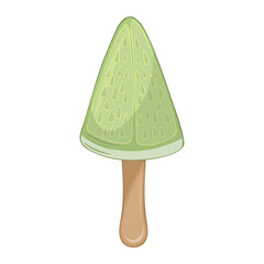 Vector illustration of hand-drawn lime ice cream on a stick.