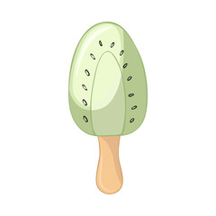Happy National Ice Cream Day card. Hand-drawn kiwi on a stick.