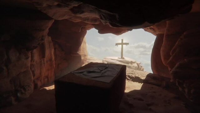 Tomb Empty With Shroud And Crucifixion - Resurrection Of Jesus Christ