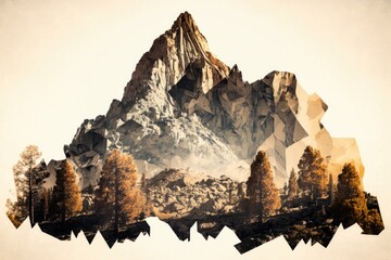 Double exposure photograph of Banner Peak, Sierra Nevada. Generative AI