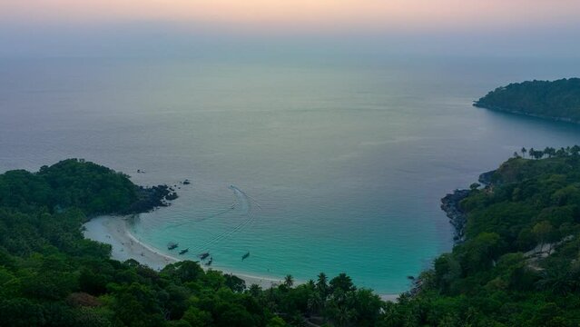 .aerial hyperlapse lapse view blue sea around white sand beach at freedom beach Patong Phuket. .Freedom beach is pure nature with out any building..abstract nature background.Gradient color.