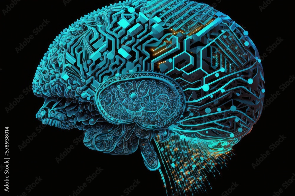 Poster artificial brain. digital representation of a cybernetic brain. graphic depicting the topic of ai. g