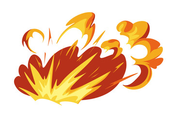 Explosion and fire blast, burning flames vector