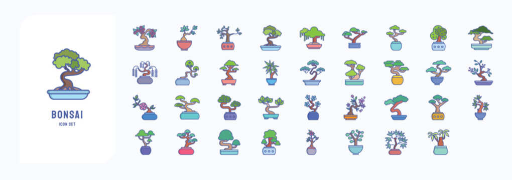 Bonsai Tree and pot icon set
