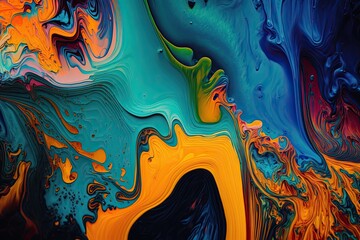 Beautiful, abstract, multicolored painting in the backdrop. The background was painted with a liquid marbling technique. Surface texture abstracted from fluid paint. Generative Ai