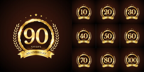 Anniversary number logotype label badge template. Premium anniversary celebration emblem signs design png for company, booklet, leaflet, magazine, brochure, web, invitation or greeting card