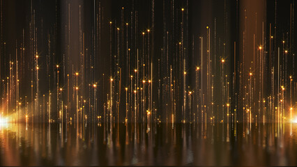 Gold particles stage lights elegant abstract background.