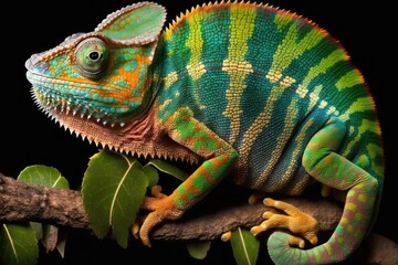 Obraz premium Oustalet's chameleon, also known as the Malagasy gigantic chameleon (Furcifer oustaleti), is a big endemic chameleon species found only in Ambalavao, Madagascar. Typical of the animals of Madagascar