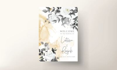 simple and elegant black and white floral wedding invitation card