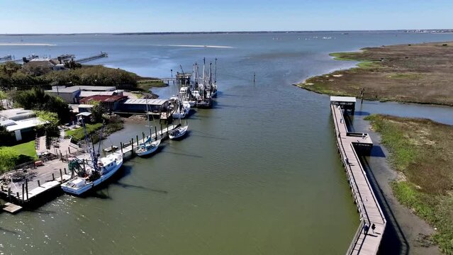 shem creek sc, south carolina with shrimp trawlers and shrimp boats below near charleston sc, south carolina