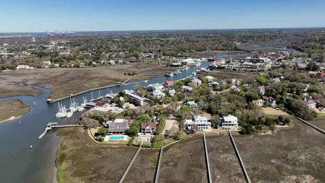 long deep water docks into the cooper river near charleston sc, south carolina near shem creek