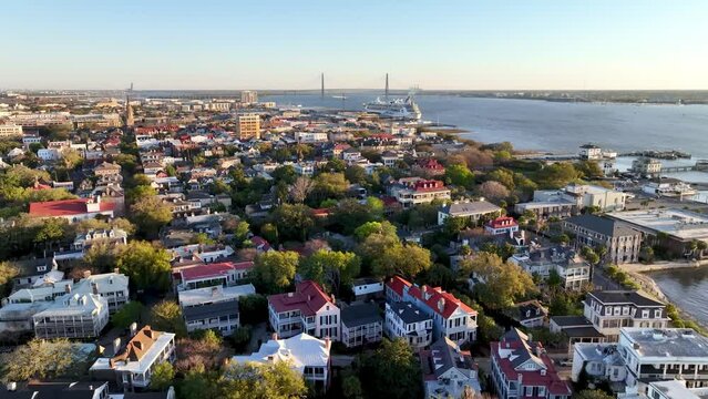 aerial charleston sc, south carolina slow push in