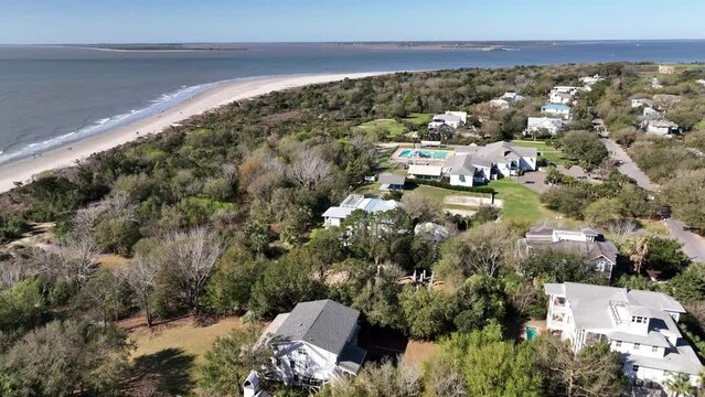 sullivan's island aerial of homes and beach near charleston sc, south carolina