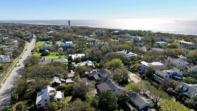 aerial slow push sullivan's island sc, south carolina near charleston sc, south carolina