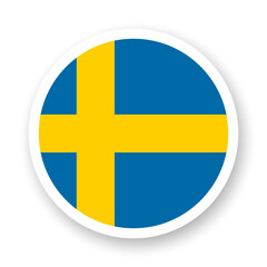 Flag of Sweden flat icon. Round vector element with shadow underneath. Best for mobile apps, UI and web design.
